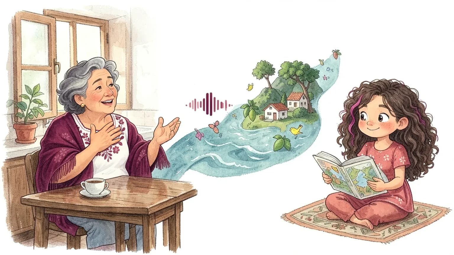 Una abuela venezolana comparte sus recuerdos mientras, al otro lado del océano, una niña descubre esas historias en un cuento ilustrado que conecta a las dos generaciones.